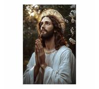 HUYEEI Jésus Mur Art Toile Les mains jointes en prière Impression sur Toile Décoration Muralepour, Maison Bain Salon Chambre Couloir de l'appartement(blanc)-20x30cm Sans cadre
