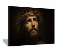 HUYEEI Jésus Mur Art Toile Portant une couronne d'épines Impression sur Toile Décoration Muralepour, Maison Bain Salon Chambre Couloir de l'appartement(marron51)-60x80cm Encadrée