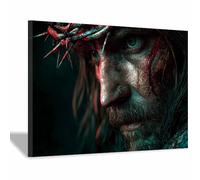 HUYEEI Jésus Mur Art Toile Portant une couronne d'épines Impression sur Toile Décoration Muralepour, Maison Bain Salon Chambre Couloir de l'appartement(noir91)-70x100cm Encadrée