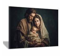 HUYEEI Jésus Mur Art Toile Sainte réunion de famille Impression sur Toile Décoration Muralepour, Maison Bain Salon Chambre Couloir de l'appartement(vert)-20x30cm Encadrée