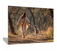 HUYEEI Jésus Toile murale Appeler les agneaux nordique de Jésus Impression sur toile Poster de décoration pour la Décoration d'Église Chambre(blanc113)-60x80cm Encadrée