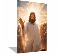 HUYEEI Jésus Toile murale Conduisant la multitude vers l'avant nordique de Jésus Impression sur toile Poster de décoration pour la Décoration d'Église Chambre(blanc)-60x90cm Encadrée