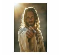 HUYEEI Jésus Toile murale Le doigt saint pointant vers l'avant nordique de Jésus Impression sur toile Poster de décoration pour la Décoration d'Église Chambre(blanc)-70x100cm Sans cadre