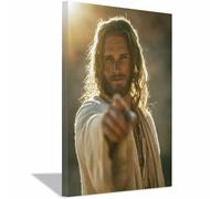 HUYEEI Jésus Toile murale Le doigt saint pointant vers l'avant nordique de Jésus Impression sur toile Poster de décoration pour la Décoration d'Église Chambre(blanc)-20x30cm Encadrée