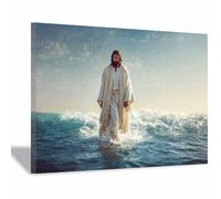 HUYEEI Jésus Toile murale Vagues de l'eau nordique de Jésus Impression sur toile Poster de décoration pour la Décoration d'Église Chambre(bleu133)-40x60cm Encadrée