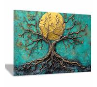 HUYEEI L'arbre de la vie Impression Sur Toile De Peintures Arbre à roue dorée Impression Ouvrages D'art Parfait Pour Déco D'art Murale En Salle De Bain Cadeau(marron168)-20x30cm Encadrée