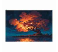 HUYEEI L'arbre de vie Impression Sur Toile Murale Arbre reflétant les flammes poster nature Art, Convient pour salle de bain, salon, chambre, bureau.(orange37)-40x60cm Sans cadre