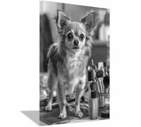 HUYEEI Noir et blanc Impression sur Toile Le chien se tient debout sur une plate-forme Peinture Tableaux,Muraux,pour Bureau Couloir Salle de bain Déco Chambre Salon(Noir et blanc)-60x80cm Encadrée