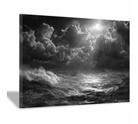 HUYEEI Noir et blanc Impression sur Toile Mer déferlante Peinture Tableaux,Muraux,pour Bureau Couloir Salle de bain Déco Chambre Salon(noir et blanc20)-60x80cm Encadrée