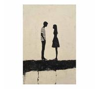 HUYEEI Noir et blanc Impression sur Toile Silhouettes de deux personnes Peinture Tableaux,Muraux,pour Bureau Couloir Salle de bain Déco Chambre Salon(Couleur noir et blanc)-70x100cm Sans cadre