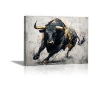 HUYEEI Noir et blanc Impression sur Toile, Taureau, Peinture Tableaux,Muraux,pour Bureau Couloir Salle de bain Déco Chambre Salon(Noir et blanc)-30x50cm Encadrée