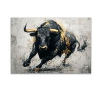 HUYEEI Noir et blanc Impression sur Toile, Taureau, Peinture Tableaux,Muraux,pour Bureau Couloir Salle de bain Déco Chambre Salon(Noir et blanc)-80x120cm Sans cadre