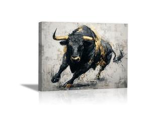 HUYEEI Noir et blanc Impression sur Toile, Taureau, Peinture Tableaux,Muraux,pour Bureau Couloir Salle de bain Déco Chambre Salon(Noir et blanc)-30x50cm Encadrée