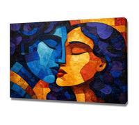 HUYEEI Oeuvre Peinte Abstraite Toile Moderne Mur Baiser double couleur S'applique à,Tableau Decoration Murale Chambre Salon Maison Deco Cuisine(Couleur orange)-60x90cm Encadrée