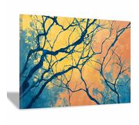 HUYEEI Oeuvre Peinte Abstraite Toile Moderne Mur Branches et ombres colorées S'applique à,Tableau Decoration Murale Chambre Salon Maison Deco Cuisine(Jaune31)-70x100cm Encadrée