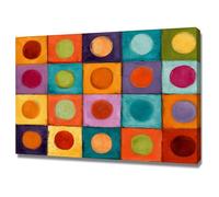 HUYEEI Oeuvre Peinte Abstraite Toile Moderne Mur Cercle de grille colorée S'applique à,Tableau Decoration Murale Chambre Salon Maison Deco Cuisine(Multicolore)-60x80cm Encadrée