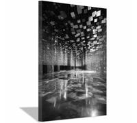 HUYEEI Oeuvre Peinte Abstraite Toile Moderne Mur Cube miroir S'applique à,Tableau Decoration Murale Chambre Salon Maison Deco Cuisine(Noir161)-60x90cm Encadrée