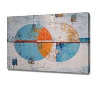 HUYEEI Oeuvre Peinte Abstraite Toile Moderne Mur Fusions de doubles cercles S'applique à,Tableau Decoration Murale Chambre Salon Maison Deco Cuisine(Bleu)-60x90cm Encadrée