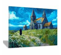 HUYEEI Oeuvre Peinte Abstraite Toile Moderne Mur Peinture architecturale S'applique à,Tableau Decoration Murale Chambre Salon Maison Deco Cuisine(Bleu146)-60x90cm Encadrée