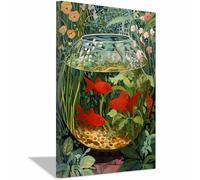 HUYEEI Oeuvre Peinte Abstraite Toile Moderne Mur Poissons dans un récipient S'applique à,Tableau Decoration Murale Chambre Salon Maison Deco Cuisine(vert)-70x100cm Encadrée