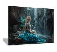 HUYEEI Oeuvre Peinte Toile Moderne Mur, Fée papillon cascade, Tableau Mural Decoration,Pour Le Salon Bureau Salle De Réunion Salle De Bain Entrée(bleu royal)-30x50cm Encadrée