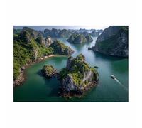 HUYEEI Paysage Tableau Sur Toile Baie de l'archipel décorations murales, decoration maison, Convient pour le salon, la chambre, le bureau, etc.(vert)-70x100cm Sans cadre