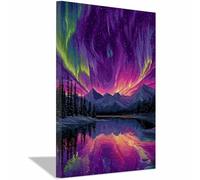 HUYEEI Paysage Tableau Sur Toile Lac illuminé par une aurore boréale décorations murales, decoration maison, Convient pour le salon, la chambre, le bureau, etc.(Violet;)-60x90cm Encadrée