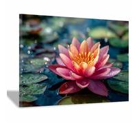 HUYEEI Peinture de paysage Lotus au milieu de l'eau décoration murale, œuvre d'art moderne, adaptée à la chambre à coucher, au salon, à la salle de bain(rose90)-20x30cm Encadrée