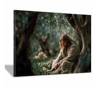 HUYEEI Peinture de style classique de Jésus-Christ Penser dans les forêts impression murale,adaptée à la décoration, le salon, la chambre, l'église, l'hôpital(vert107)-20x30cm Encadrée