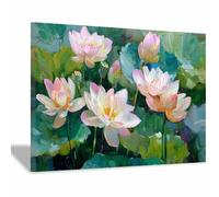 HUYEEI Peinture murale sur toile de paysage naturel Grappe de lotus peinte affiches, décoration murale moderne pour chambre,bureau,salon,couloir,salle de classe(rose146)-20x30cm Encadrée