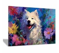 HUYEEI Poster Animaux Chiens cachés dans les buissons Modernes Motifs chien Tableaux Muraux, Déco Poster pour le salon, la chambre, Couloir de bureau etc.(blanc)-60x80cm Encadrée