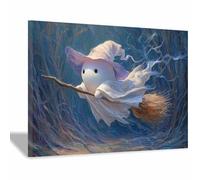 HUYEEI Poster d'Halloween Fantômes sur un balai affiches Halloween impression sur toile pour le salon, la chambre, Couloir de bureau etc.(bleu40)-70x100cm Encadrée