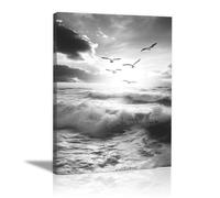 HUYEEI Poster Noir Et Blanc, Peinture paysage bord de mer tableaux, posters et arts décoratifs, Convient pour le salon, la chambre etc. - 50x70cm Encadrée(Noir et blanc)