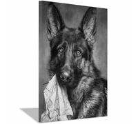 HUYEEI Poster sur toile représentant un chien Chien portant du papier avec impression d'art, pour le salon, la salle de bain Décoration murale, etc.(noir)-70x100cm Encadrée
