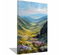 HUYEEI sur Toile de Paysage Prairie fleurie dans la vallée Tableaux Modernes Impressions Salon la salle de bain Chambre Affiche Mur Image Décoration(vert)-60x80cm Encadrée