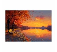 HUYEEI sur Toile de Paysage Rive du lac en automne Tableaux Modernes Impressions Salon la salle de bain Chambre Affiche Mur Image Décoration(jaune)-60x80cm Sans cadre
