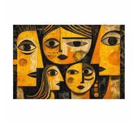 HUYEEI Tableau abstrait moderne sur toile Rassemblement de visages jaunes Grande peinture d'art affiche murale,pour Cuisine Couloir Appartement Salon(Jaune124)-70x100cm Sans cadre