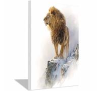 HUYEEI Tableau Animaux Lions des falaises enneigées tableau decoration, Convient pour salon, chambre à coucher, chambre d'enfant(marron91)-70x100cm Encadrée