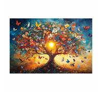HUYEEI Tableau arbre de vie Arbre aux fleurs papillon Impression Ouvrages D'art Le Bureau À Domicile salon, salle de bain Décoration Moderne(orange149)-70x100cm Sans cadre