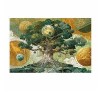 HUYEEI Tableau arbre de vie Arbre né des étoiles Impression Ouvrages D'art Le Bureau À Domicile salon, salle de bain Décoration Moderne(vert139)-60x80cm Sans cadre