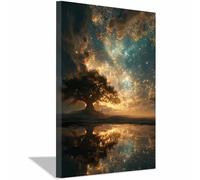 HUYEEI Tableau arbre de vie, Arbres des Mers d'Étoiles, Impression Ouvrages D'art Le Bureau À Domicile salon, salle de bain Décoration Moderne(doré)-60x90cm Encadrée