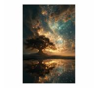 HUYEEI Tableau arbre de vie, Arbres des Mers d'Étoiles, Impression Ouvrages D'art Le Bureau À Domicile salon, salle de bain Décoration Moderne(doré)-60x90cm Sans cadre