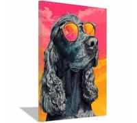 HUYEEI Tableau Decoration Animaux chien Chien miroir brillant affiches d'animaux avec impression d'art, pour le salon et la chambre(noir)-70x100cm Encadrée