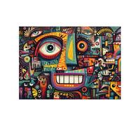 HUYEEI tableau mural abstrait moderne Collections de visages fantastiques pour le salon, la décoration de la maison(Multicolore)-60x90cm Sans cadre