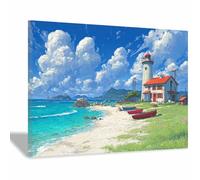 HUYEEI Tableau Paysage Nature Baie du phare toile decoration murale, impression d'art Convient pour la chambre, le salon, la salle de bain, etc.(bleu)-60x90cm Encadrée