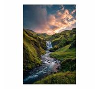 HUYEEI Tableau Paysage Nature Cascade de la vallée toile decoration murale, impression d'art Convient pour la chambre, le salon, la salle de bain, etc.(multicolore)-60x80cm Sans cadre