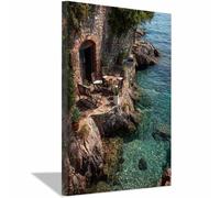 HUYEEI Tableau Paysage Nature Maison en bord de mer toile decoration murale, impression d'art Convient pour la chambre, le salon, la salle de bain, etc.(bleu91)-70x100cm Encadrée