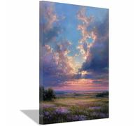 HUYEEI Tableau Paysage Nature Nuages des champs toile decoration murale, impression d'art Convient pour la chambre, le salon, la salle de bain, etc.(bleu21)-60x80cm Encadrée