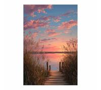 HUYEEI Tableau Paysage Nature Rive du lac au crépuscule toile decoration murale, impression d'art Convient pour la chambre, le salon, la salle de bain, etc.(bleu)-40x60cm Sans cadre