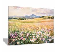 HUYEEI Tableau Paysage Nature Splendeur des fleurs dans la prairie toile decoration murale, impression d'art Convient pour la chambre, le salon, la salle de bain, etc.(jaune)-60x80cm Encadrée